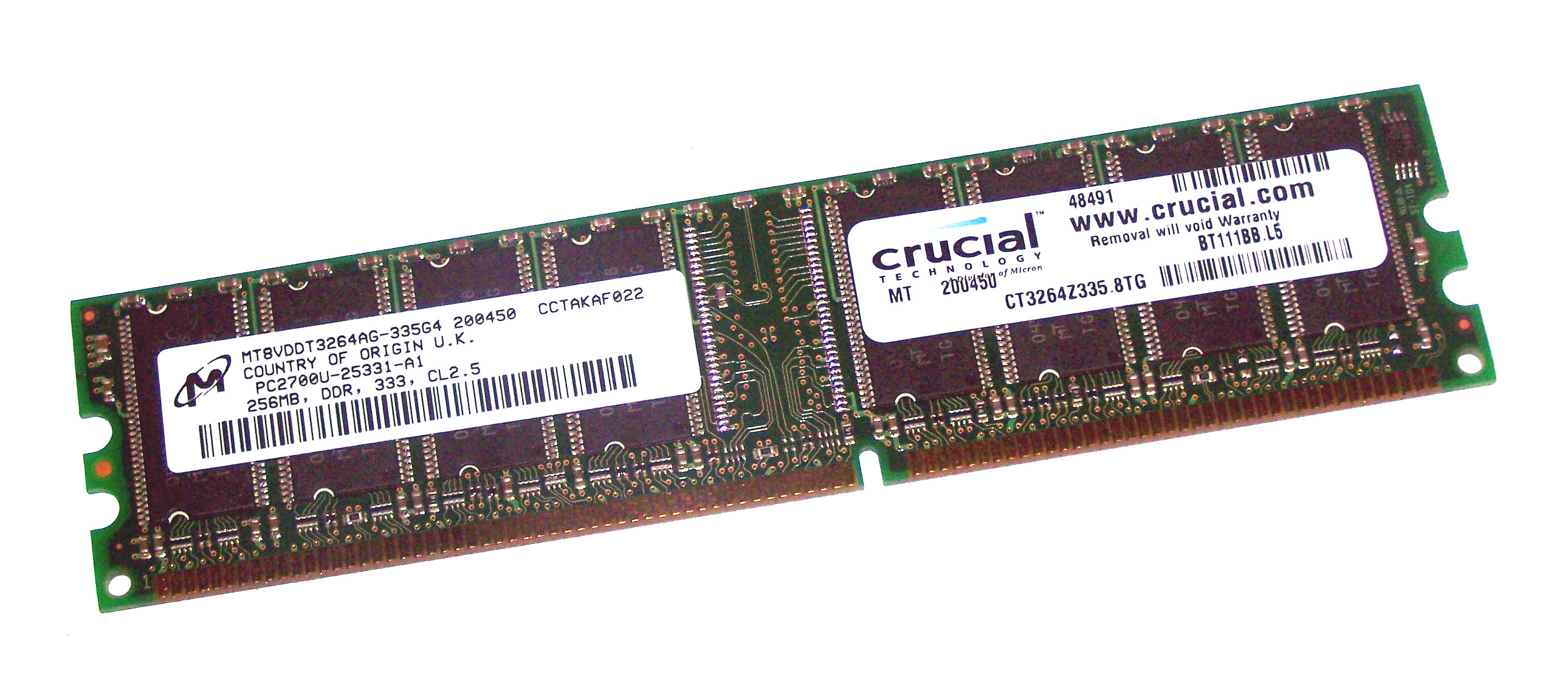 Crucial CT3264Z335.8TG (256MB DDR PC2700U 333MHz DIMM 184-pin) RAM Module